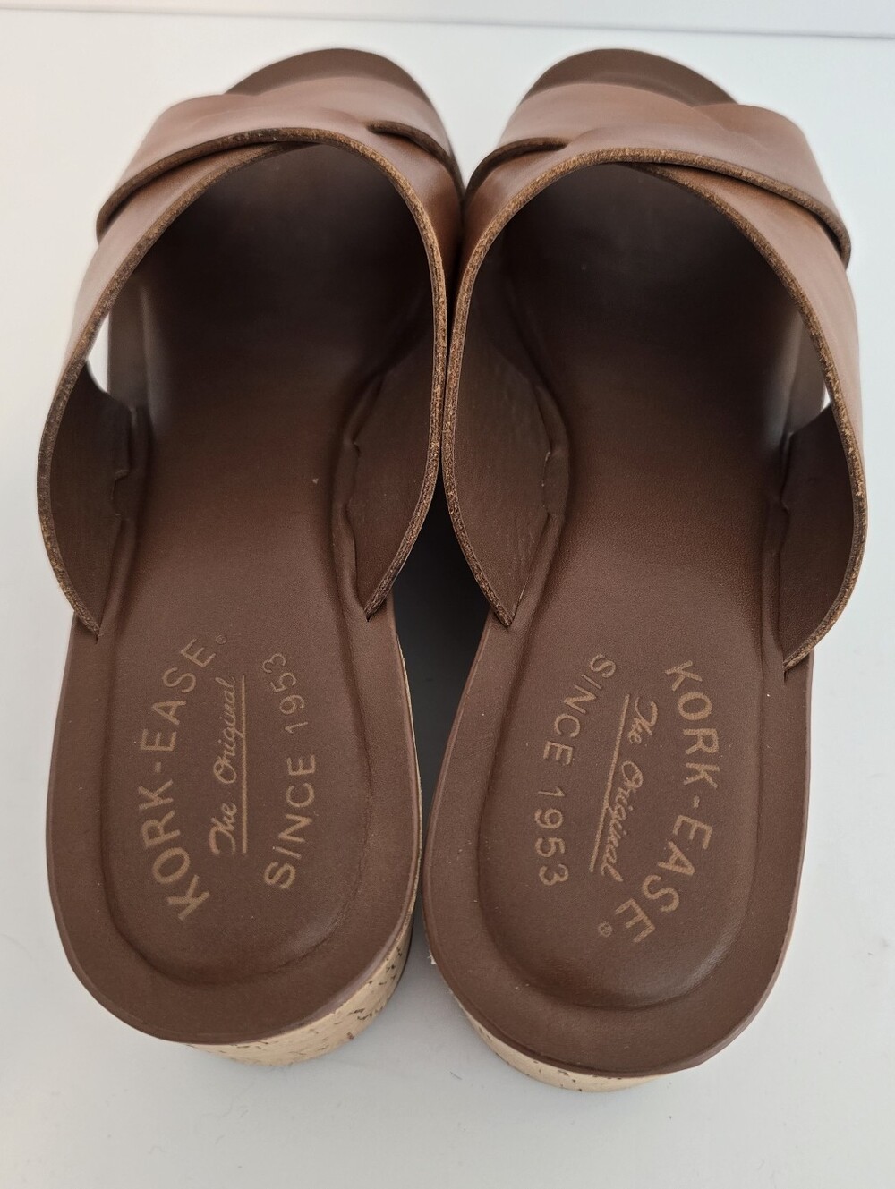 Kork-Ease Brown Leather Cork Wedge Slide Sandals - Picture 6 of 9